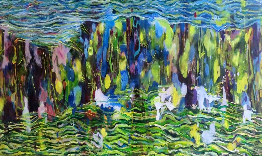 Blau-Gelb-Weinrot-abstrakte Landschaft